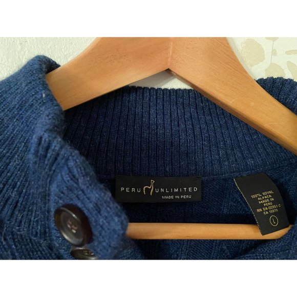 New!  NWT Peru Unlimited Royal Alpaca Blue Cable Sweater Large - Picture 2 of 3